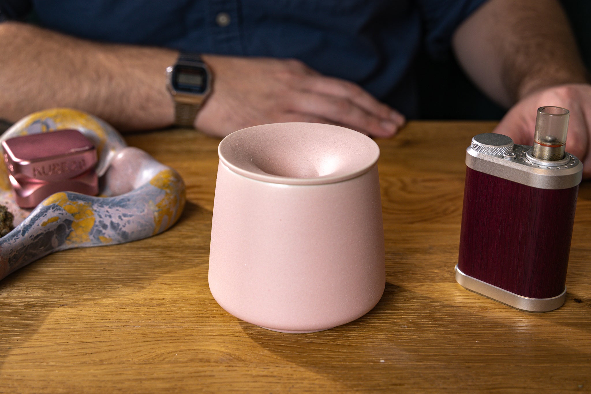Light pink ceramic medical cannabis AVB storage container