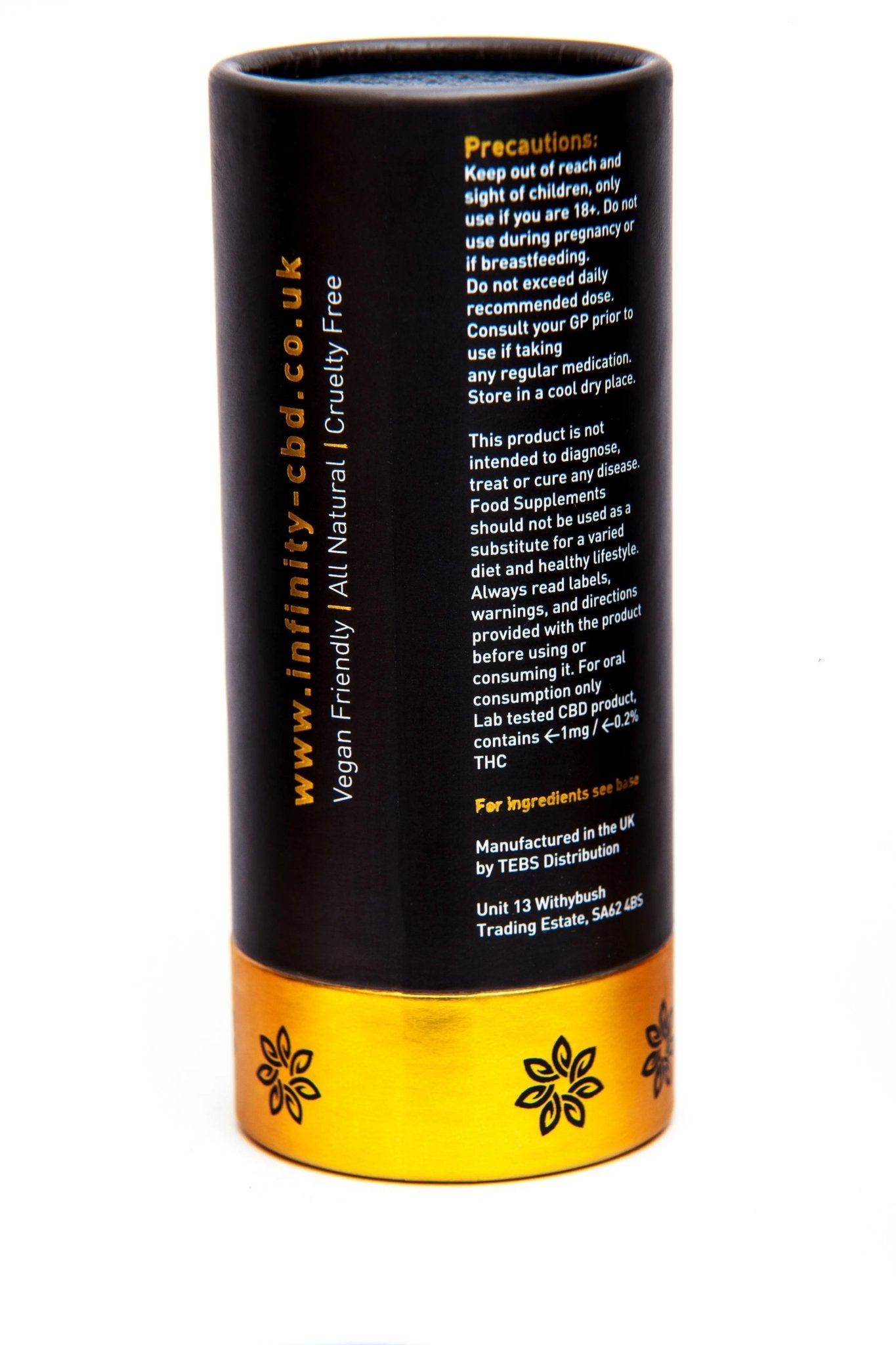 side view of 2000mg CBD oil bottle with dropper showing organic Broad-spectrum formula
